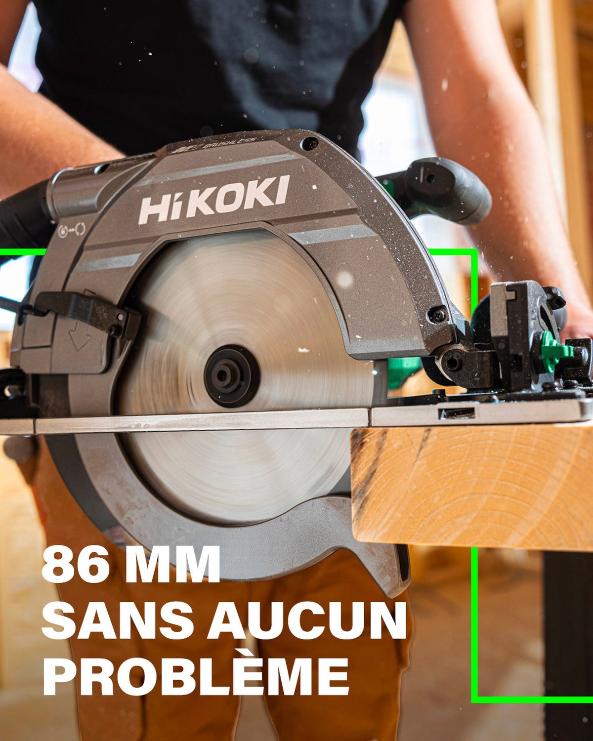Contenu HiKOKI — scie circulaire sans fil en situation de chantier
